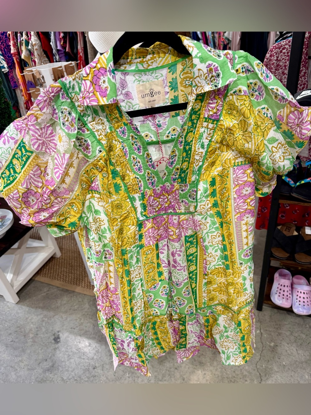 Umgee Green Yellow Pink Floral Patchwork Dress